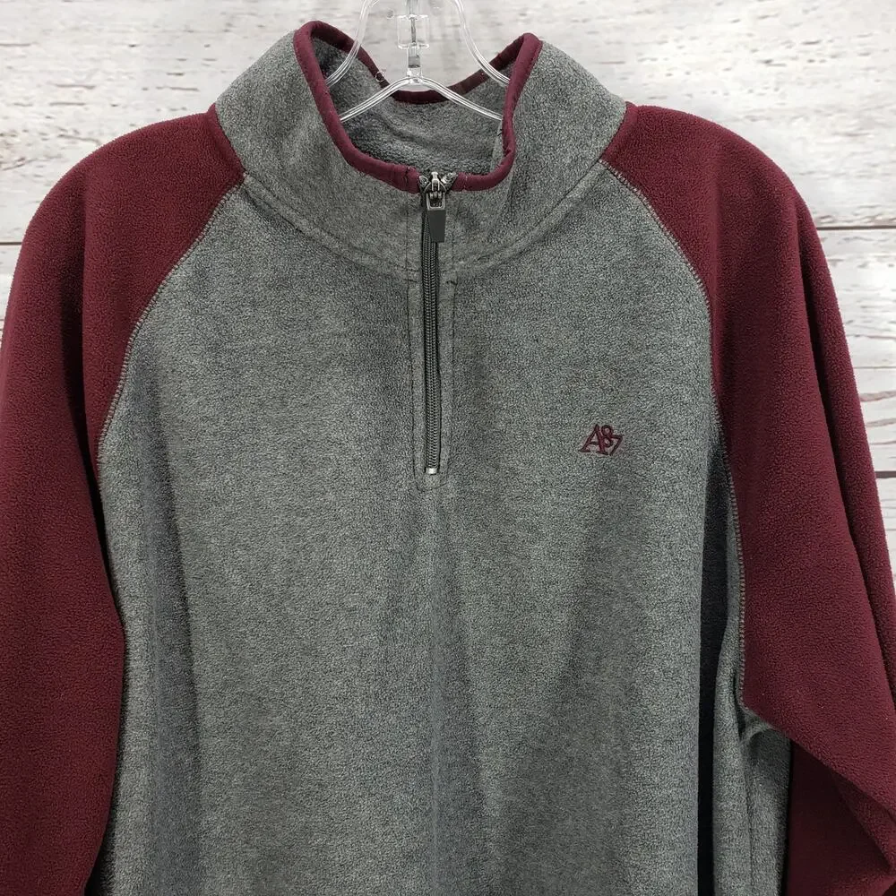 Aeropostale Men's Maroon Gray 1/4 Zip Fleece Sweatshirt1 Jacket Size XL